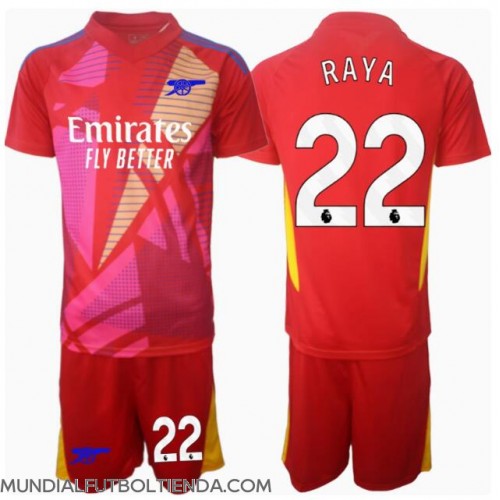 Camiseta Arsenal David Raya #22 Portero Segunda Equipación Replica 2024-25 para niños mangas cortas (+ Pantalones cortos)